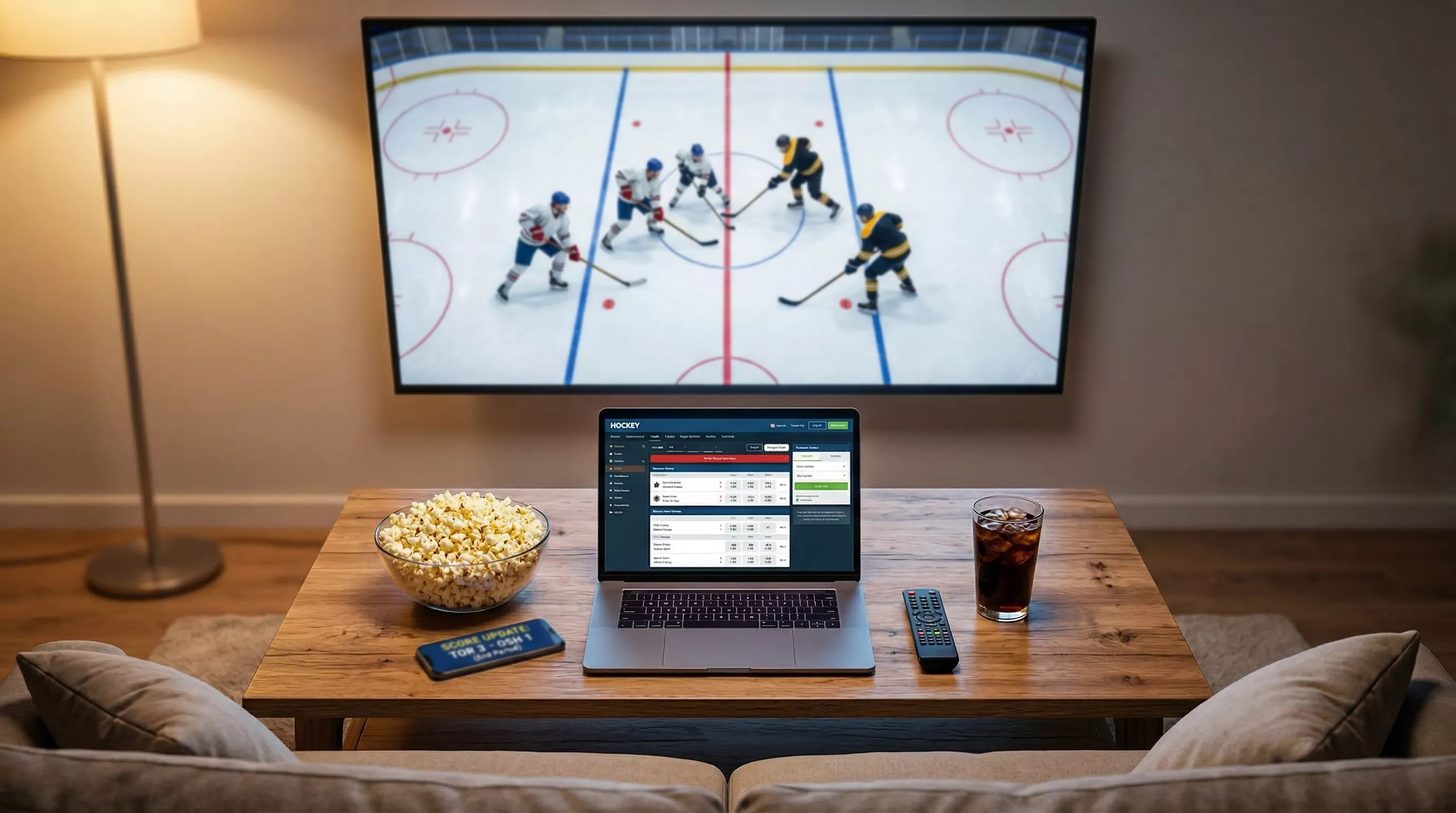 Eishockey-Livestream auf einem Laptop — Streaming-Setup für Hockey-Fans