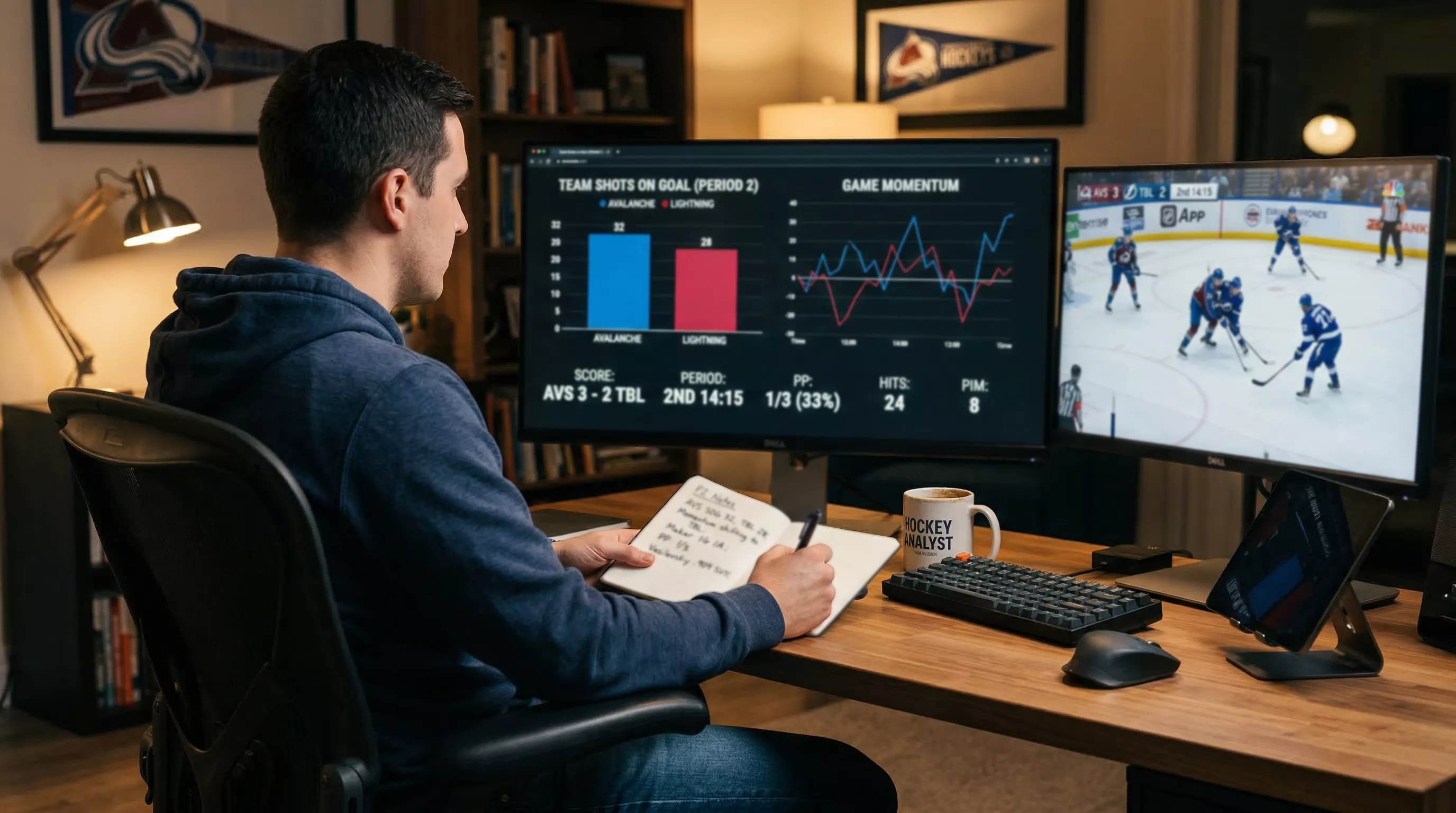 Eishockey-Spielanalyse mit Statistiken für Live-Wetten auf einem Bildschirm